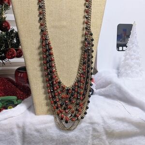 Vintage Red Black And Goldtoned Chunky Layered Cascading  Statement Necklace